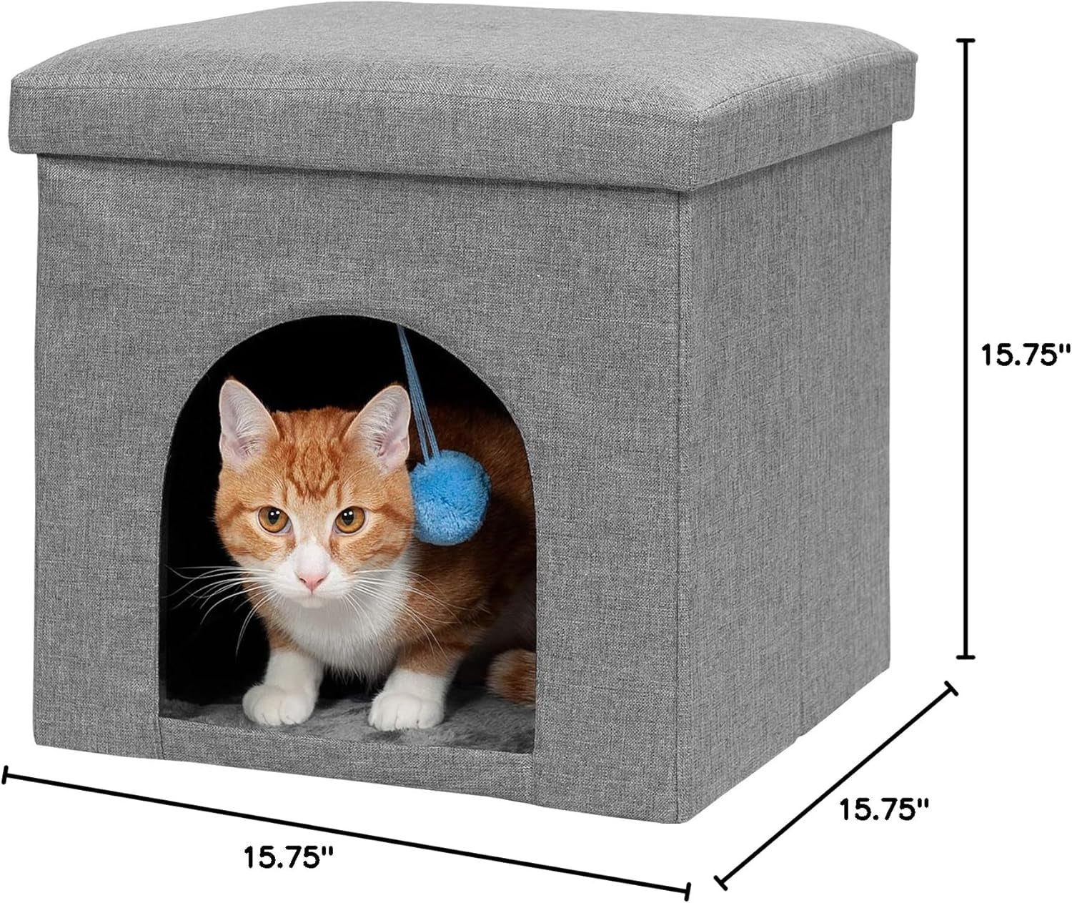 Pet House for Cats and Small Dogs - Collapsible Living Room Ottoman Footstool Cat Cave Condo Storage, Stormy Gray, Small